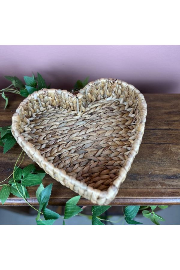Cesta coração trama palha natural média 