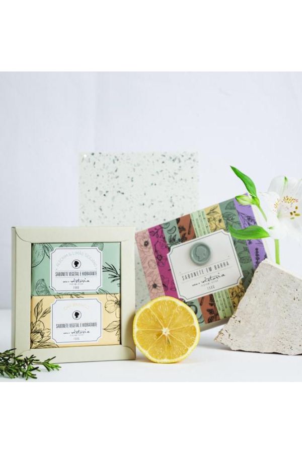 CAIXA COM 2 SABONETES 150G ALECRIM & LIMAO SICILIANO E CHA BRANCO